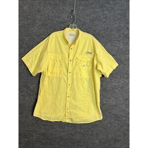 Columbia PFG Mens Button Up Shirt Size Large? Yellow Short Sleeve Vented Angler